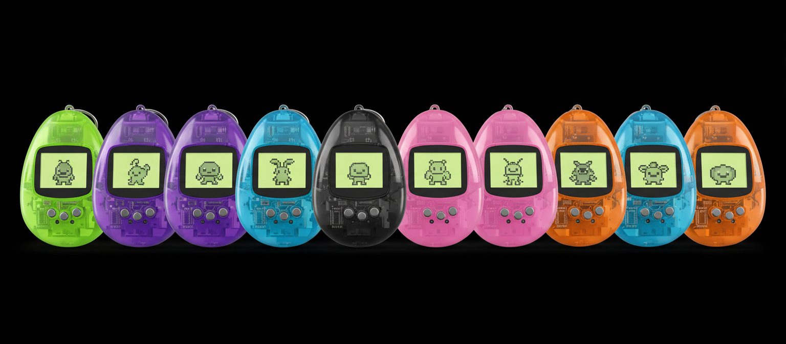 A row of Yolk handhelds in every shell color